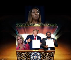 Letitia James opens Pandora's Box Meme Template