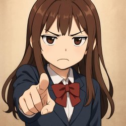 Anime girl pointing at camera while looking disapprovingly Meme Template