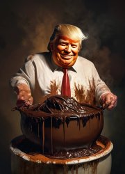 Trump prepares a large vat of dark brown chocolate pudding Meme Template