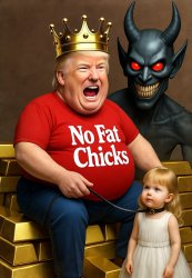 Donald Trump Satan laughing pile of gold girl on leash Meme Template