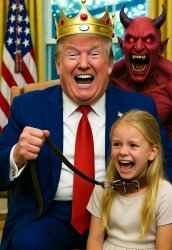 Donald Trump Satan laughing girl on leash Meme Template