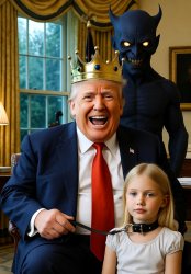 Donald Trump Satan Girl Leash evil pedophile King Meme Template