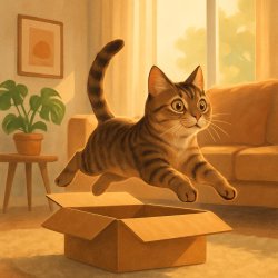 A cat jumping out of a cardboard box in the lounge Meme Template