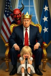 donald Trump Satan  Demon Evil little girl crying leash Meme Template