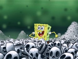 SpongeBob walking through bones Meme Template