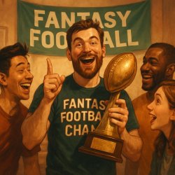 fantasy football winner bragging about championship to group of Meme Template
