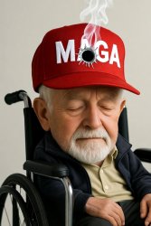 Old elderly man MAGA hat bullet hole smoking Meme Template