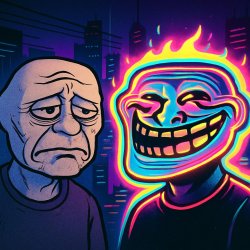sad troll face next to a aura farm troll face Meme Template