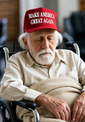 old elderly man wheelchair red MAGA hat sleeping Meme Template