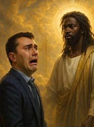 Dead Charlie meets Jesus on his way down Meme Template