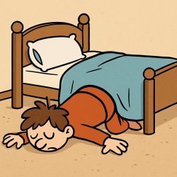 Person face planted on ground half out of bed Meme Template