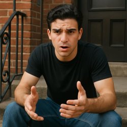 young Italian-American male sitting on a stoop explaining Meme Template