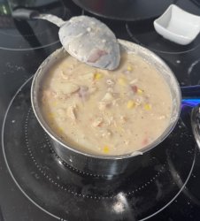 Chicken, corn, chowder, potatoes, onion, garlic, con gravy Meme Template