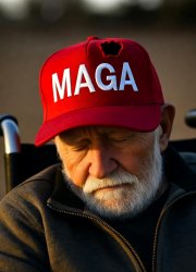 Old Man MAGA   asleep wheelchair hole in hat Meme Template