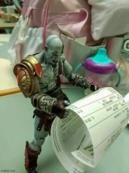 Kratos looking at receipt Meme Template