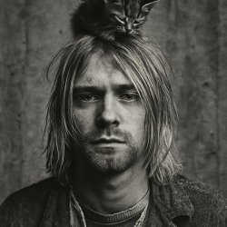 Kurt Cobain with a kitten on his head Meme Template