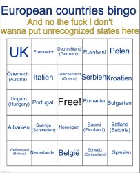 European countries bingo Meme Template