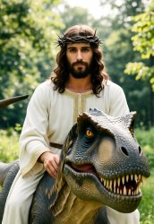 Jesus riding a dinosaur tyrannosaurus rex Meme Template