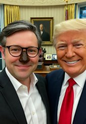 Brown-nosed Speaker Mike Johnson with President Donald Trump Meme Template