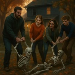 people dragging Halloween skeletons from yard Meme Template