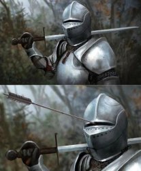 Knight with an arrow in the head Meme Template