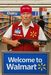 Clint Eastwood retires and works at Walmart Meme Template