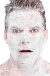 shocked flour guy saying bruh Meme Template