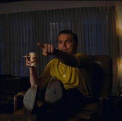 Leonardo DiCaprio pointing from Once Upon a Time in Hollywood. Meme Template