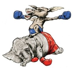 Democratic donkey knocks out the MAGA Republican elephant Meme Template
