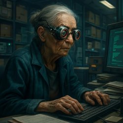 very old woman working in an office/storage space/customs agency Meme Template
