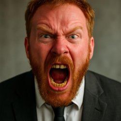 screaming ginger man in a suit, furious and his face is going re Meme Template