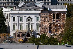 White House demolition. Trump's Ballroom of Bribes. Meme Template