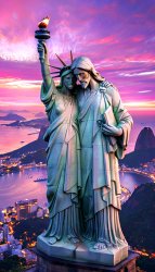 Statue of Liberty consoled by Statue of Jesus Meme Template