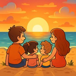 Family watching sunset on beach Meme Template