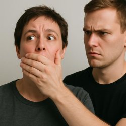 the image shows a person trying to speak while another person co Meme Template