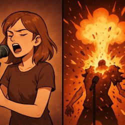 a girl singing and the next moment she explodes she has light br Meme Template