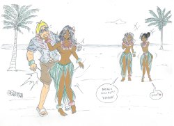 Sexy Hula Dancer Kicks Man in the Balls Meme Template