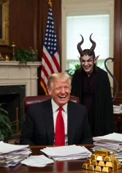 Donald Trump Satan laughing pile of gold Meme Template