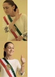 Narcopresirvienta Sheinbaum rechazando Sheinbaum contenta Meme Template