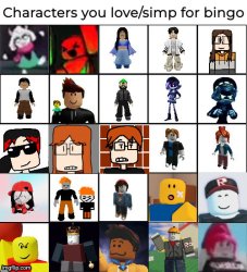 Characters you love/simp for bingo Meme Template