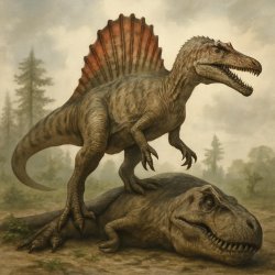 spinosaurus standing on a dead trex Meme Template