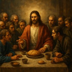 Jesus last supper talking to disciples with bread and Judas Meme Template