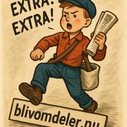 a paper boy stepping on a sign that says "blivomdeler.nu" Meme Template