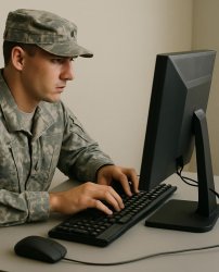 Soldier typing on computer Meme Template