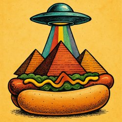 ufo on top of the pyramids on top of a hot dog with relish and m Meme Template