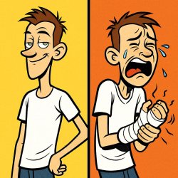 A scrawny man with a confident smirk in one photo. The same scra Meme Template