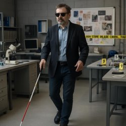 blind man with cane in crime lab Meme Template