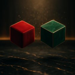 A slow-motion cinematic reveal of two premium cubes, one rich ve Meme Template