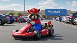Mario raccoon at Walmart Meme Template