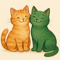 Orange cat and green cat happily together Meme Template